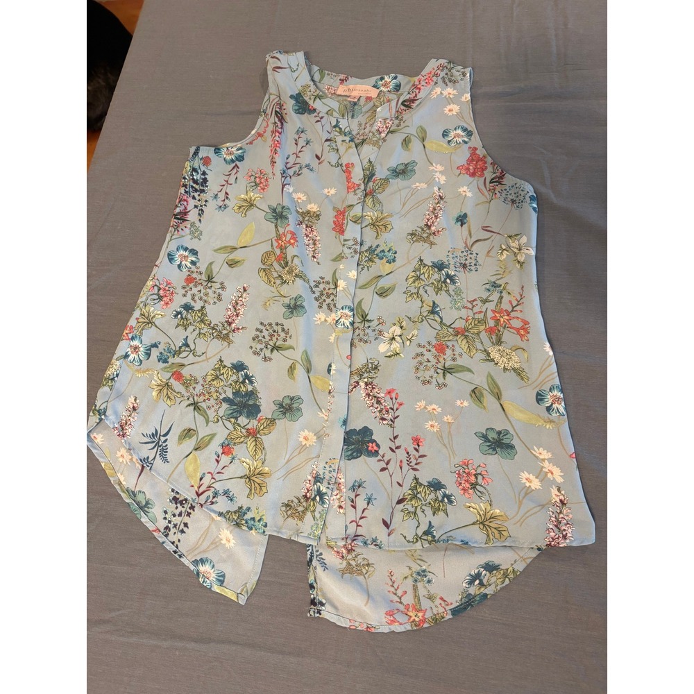 Philosophy Republic Clothing Blue Floral Sleeveless Button Down Blouse Medium
